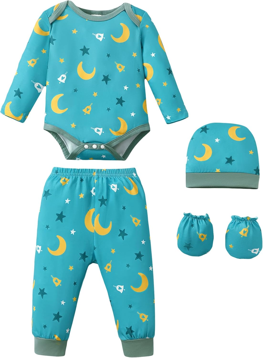 NZRVAWS Newborn Baby Boy Girl Clothes Unisex Infant Romper Pants Set Hat 4-Pack Outfits 0-12 Months 16 Pieces Toddler