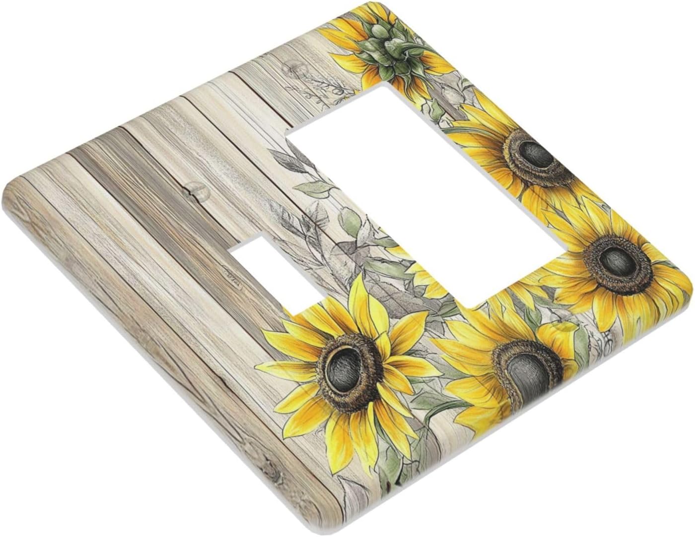 Outlet Covers Floral Sunflower Rustic Flower Vintage Wood 1 Toggle 1 Rocker Combination Decorative Wall Plate Electrical Switch Plates Light Switch Cover Plate For Farmhouse Cabin Decor