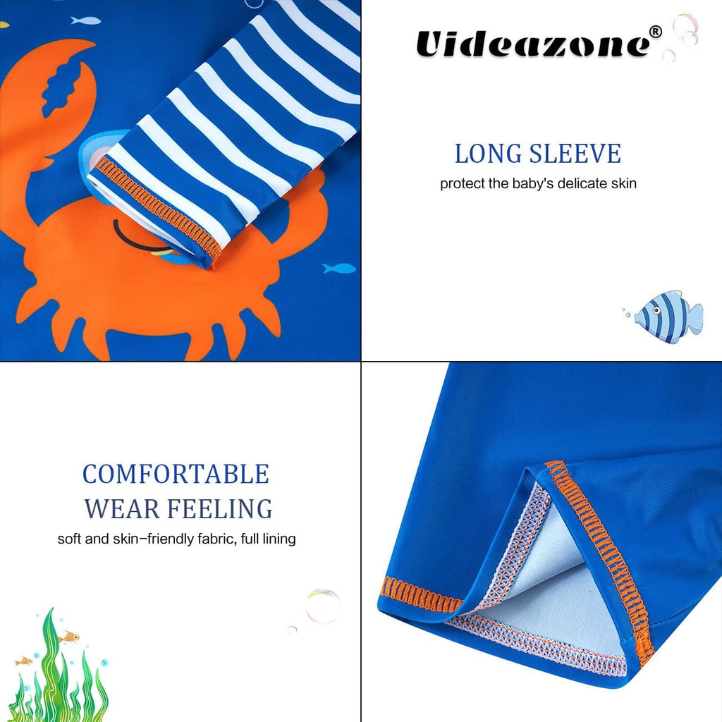 uideazone Baby Boys One Piece Swimsuit Long Sleeve UPF 50+ Rash Guard Bathing Suit Swimwear with Sun Hat 0-24 Months
