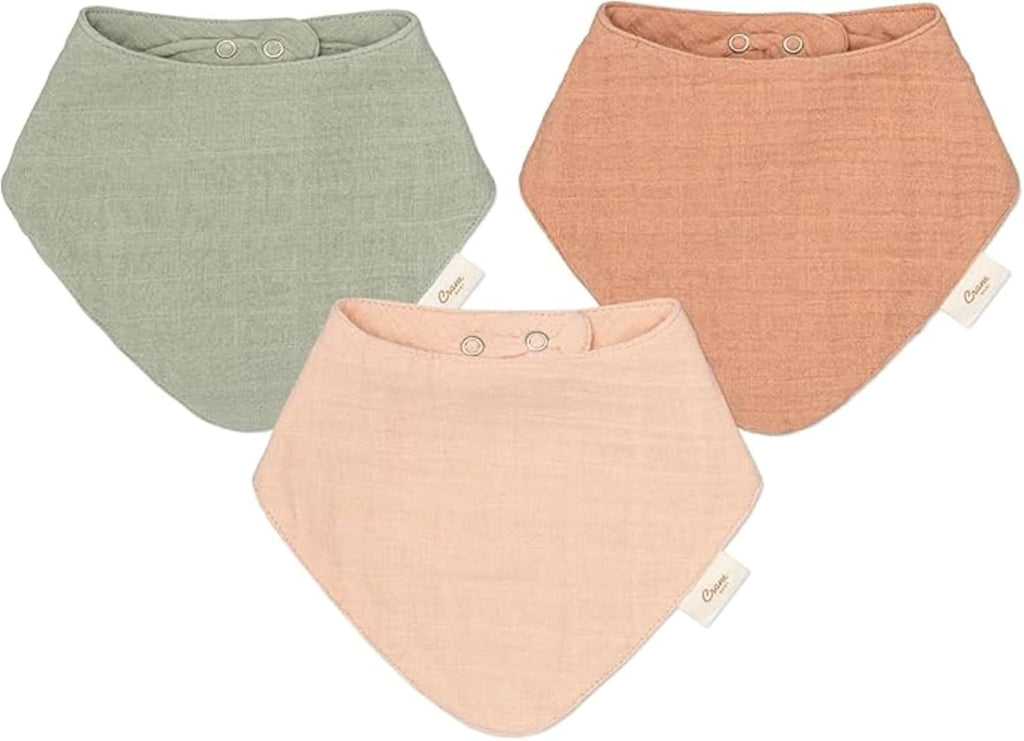 Crane Baby Soft Muslin Baby Bib Set, Adjustable and Absorbent Bandana Style Bibs for Boys and Girls, Rose, 3 Piece, 18.5” x 9”