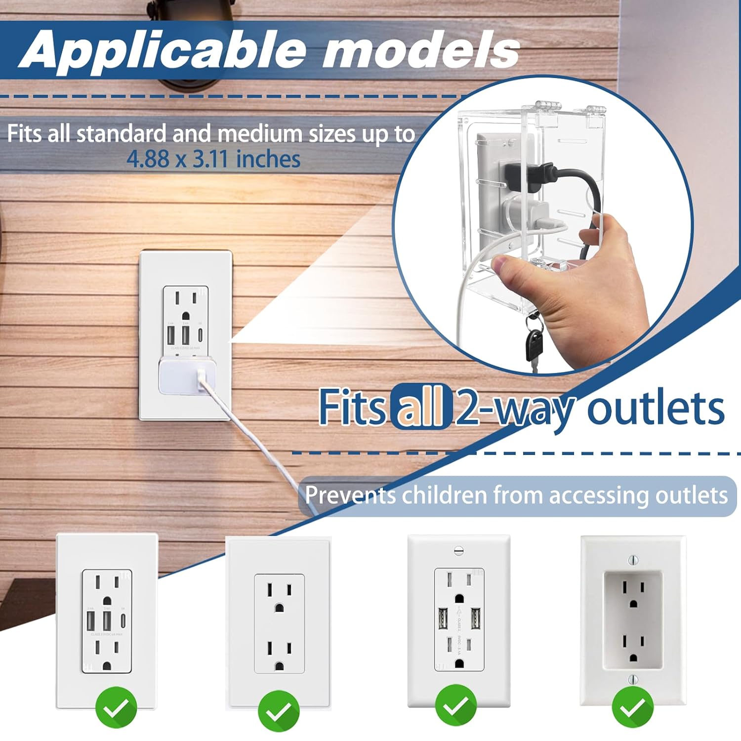 Smart Home Switch Cover Outlet Covers,Plug Covers for Electrical Outlets,Socket Covers for Outlets Fit 4.95" H X 3.35" W X 2.56" D or Smaller,Provide Extra Space Inside for Plugs,Adapters