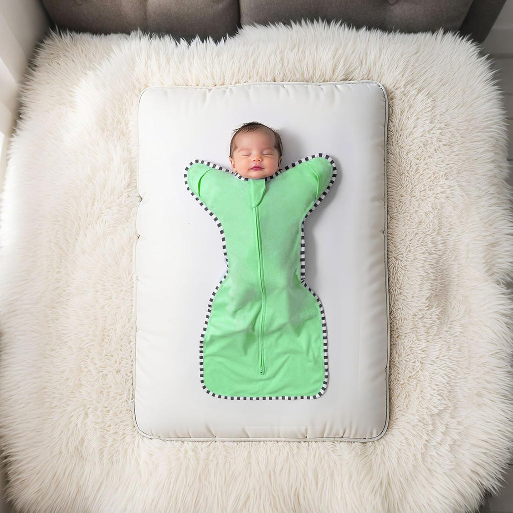 Transition Swaddle, 2 Pack 100% Cotton Baby Sleep Sack, 2-Way Zipper Infant Arm Up Swaddle for Newborn Baby Boys Girls (Green + Grey, M(3-6 Months))