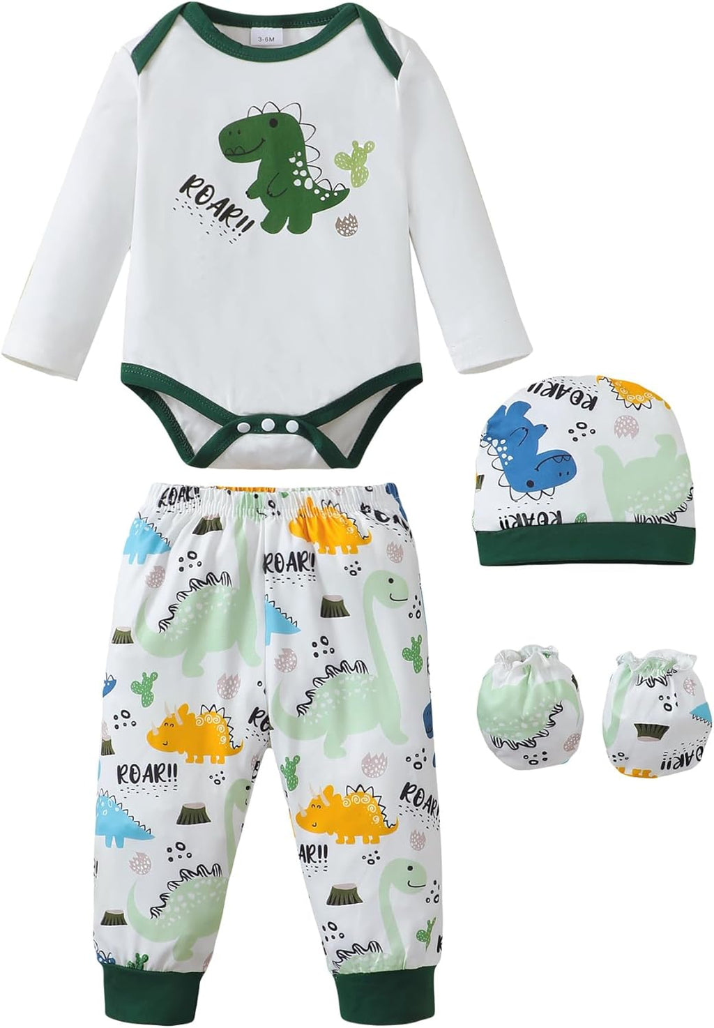 NZRVAWS Newborn Baby Boy Girl Clothes Unisex Infant Romper Pants Set Hat 4-Pack Outfits 0-12 Months 16 Pieces Toddler