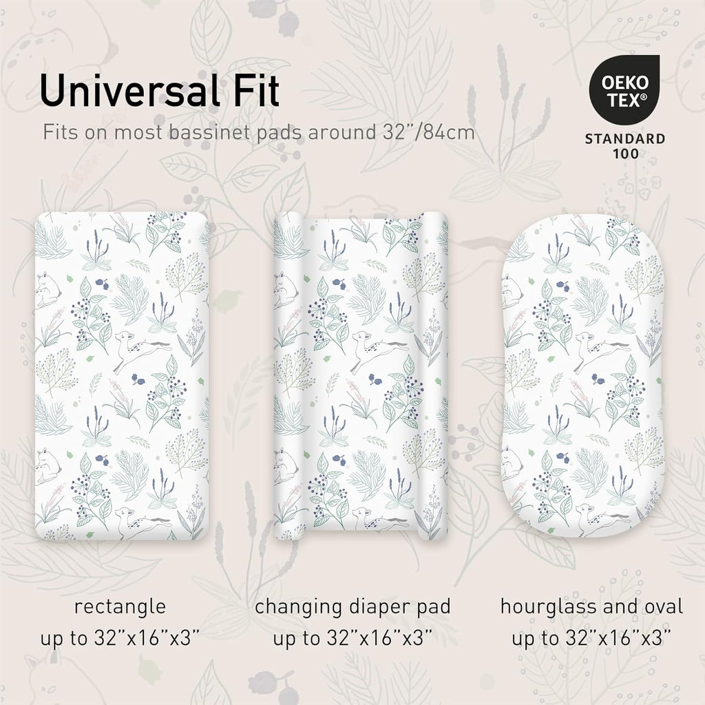 Gllquen Baby Bassinet Sheets 4 Pack, Breathable Cozy Fitted Mattress Sheet, Elastic Travel Crib Fashionable Pattern, Standard Cradle Safe Sheets for Baby Boys Girls 32"x16"(Forest Deer)