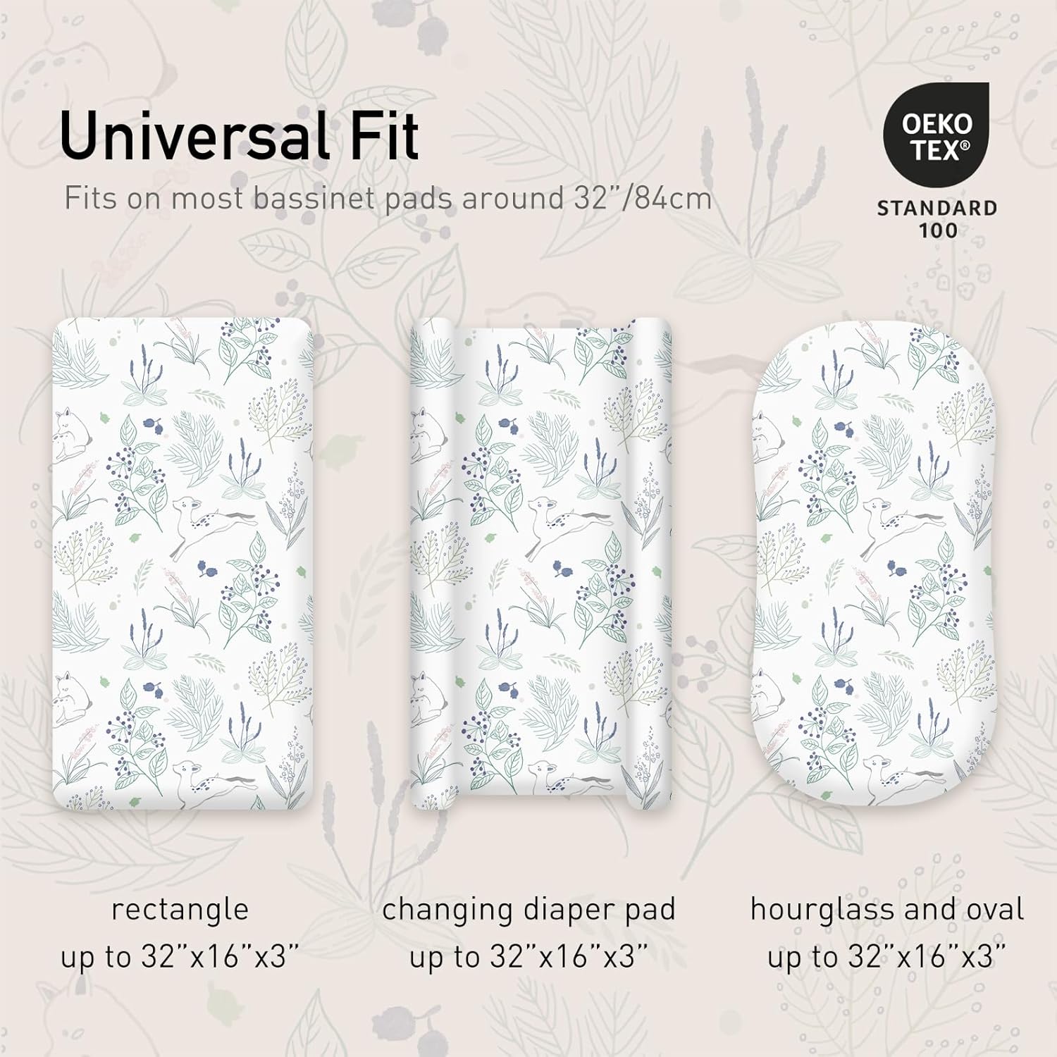 Gllquen Baby Bassinet Sheets 4 Pack, Breathable Cozy Fitted Mattress Sheet, Elastic Travel Crib Fashionable Pattern, Standard Cradle Safe Sheets for Baby Boys Girls 32"x16"(Forest Deer)