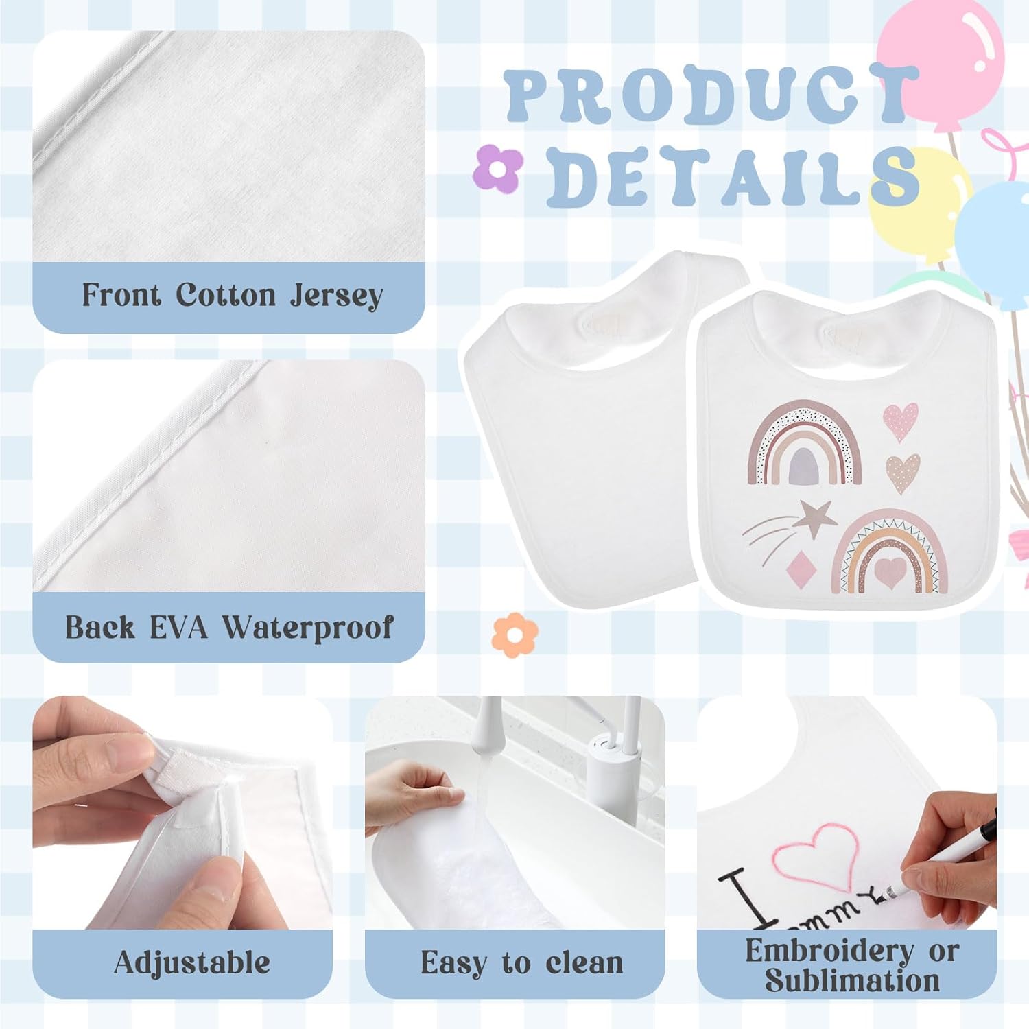 Toulite 80 Pcs White Bibs for Baby Washable Reusable Waterproof Cotton Feeder Bibs with Double Sided Design