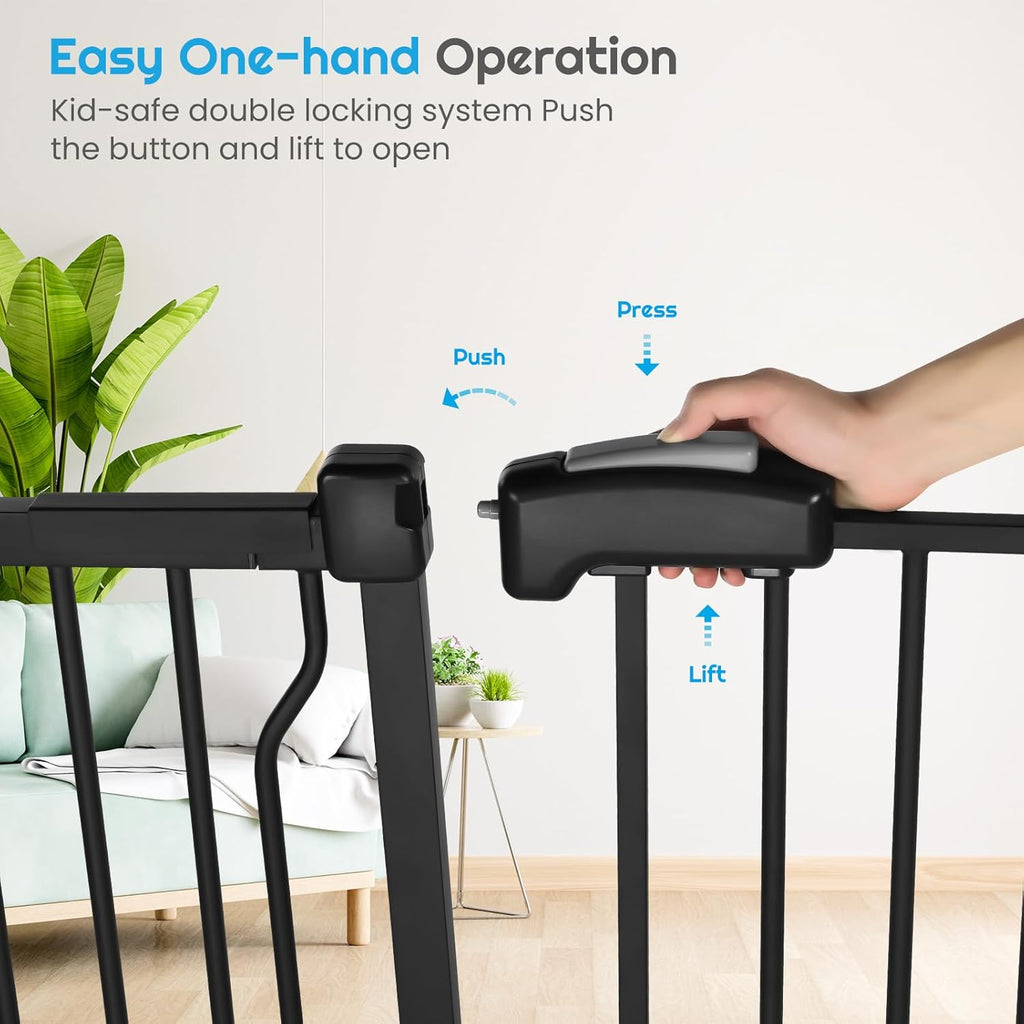 Extra Wide Baby Gate for Stairs Doorways with Door, 30" Tall 57.1-66.5" Wide Easy Install Dog Gate Indoor, Safety Metal Pressure Mounted Pet Gate with Walk-Thru Auto Close for the House, Black