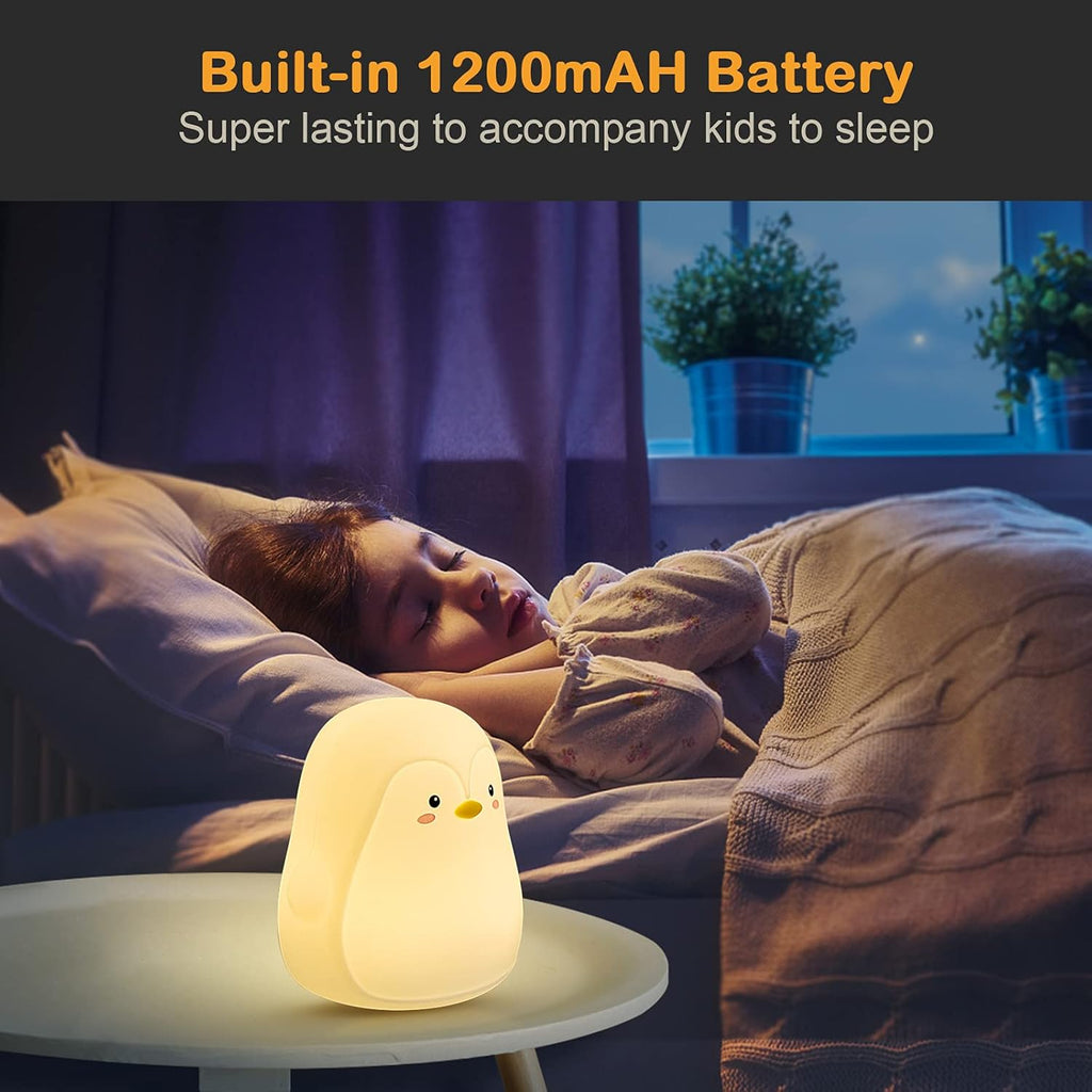 Penguin LED Night Light for Kids, Cute Nursery Color Changing Kids Night Light with Tap Control, USB Rechargeable Portable Squishy Silicone Soft Lamp Gifts for Baby Girls Boys Toddler Children Bedroom
