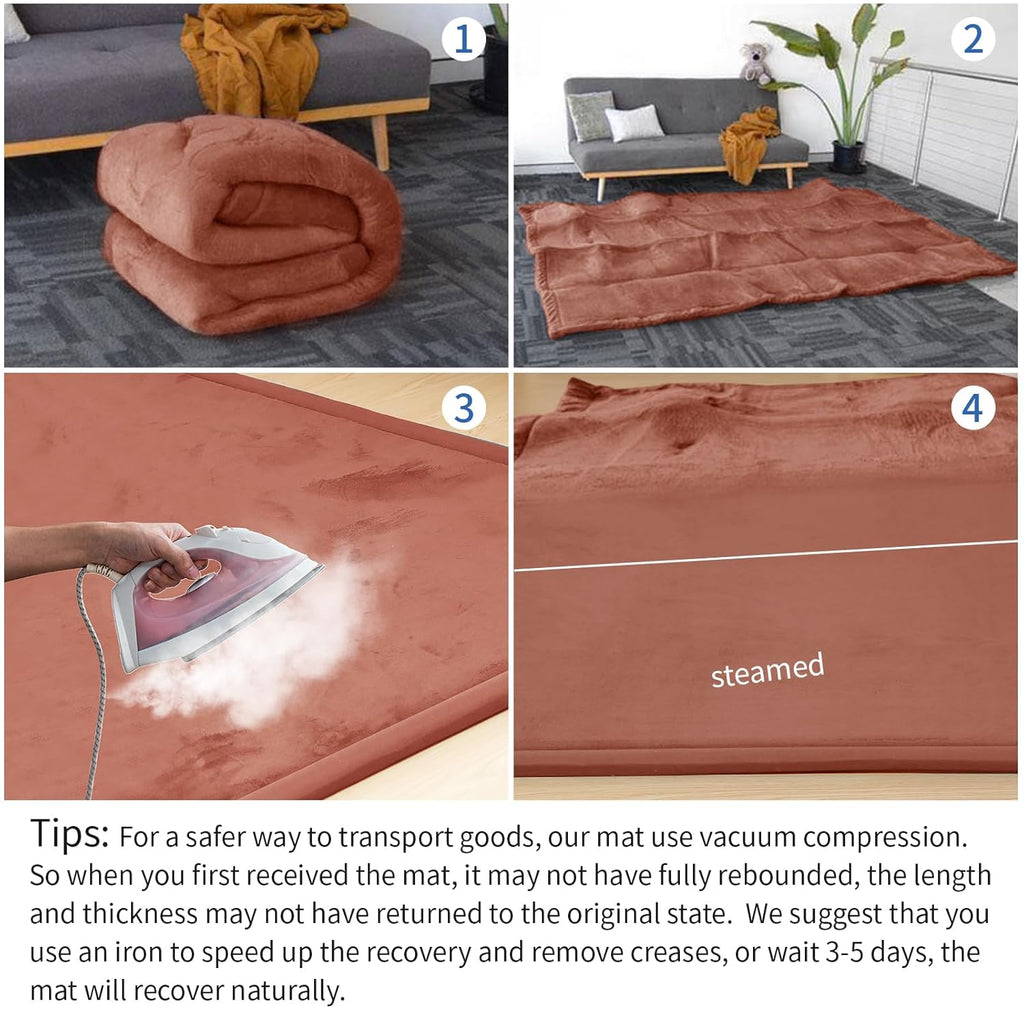 Baby Play Mat for Floor,1.3" Thick Memory foam Tummy Time Mat,Water Repellent Soft Coral Velvet Nursery Rug,Extra Large Non Slip for Crawling,Toddlers,Infants,kids,Tatami Style for Living Room(Brick)