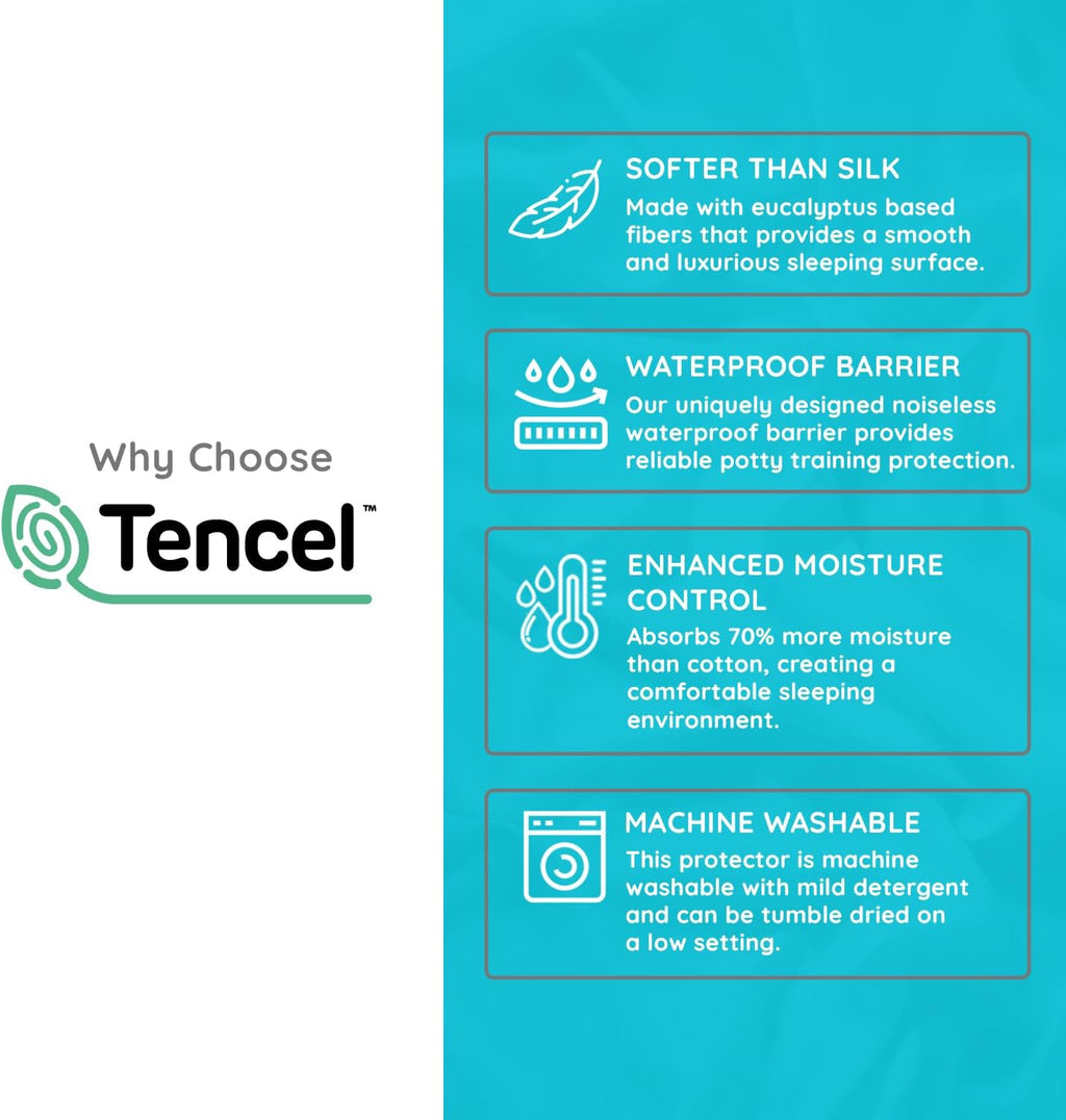PUREgrace Tencel Mattress Protector (Twin) – Waterproof, Noiseless Cover for Potty Training, Breathable and Soft with Deep-Pocketed Corners for Secure Fit
