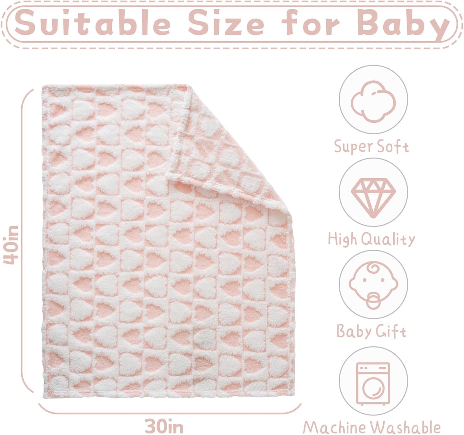 Fleece Baby Blanket for Girls 3D Checkerboard Design, Warm Cozy and Fluffy Infant Newborn Toddler Small Receiving Blankets for Crib Stroller, 30x40 Inches, LightPink
