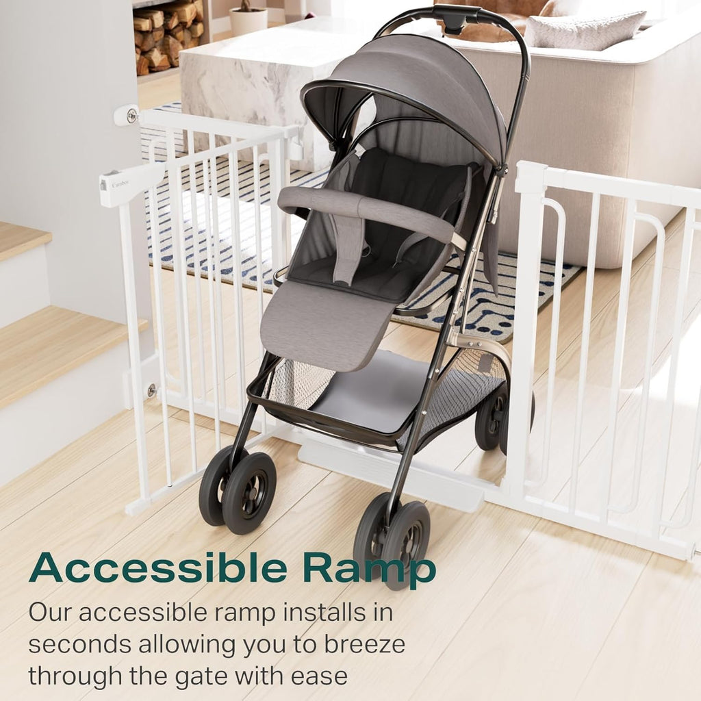 Cumbor 29.7-57" Extra Wide Baby Gate for Stairs, Mom's Choice Awards Winner-Dog Gate for Doorways, Pressure Mounted Walk Through Safety Child Gate for Kids Toddler, Tall Pet Puppy Fence Gate, White