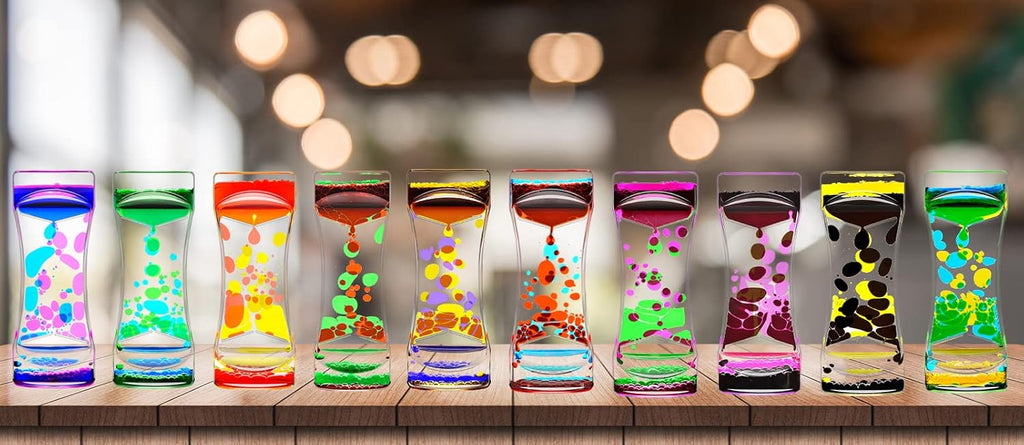 Liquid Motion Bubbler Timer Set of 1 for Sensory Toys, Drop Oil Water Fidget Liquid Timer for Autism Toys, Relaxing Activity, Home Office Desk Toys, Holiday Stocking Filler Gift Red Yellow