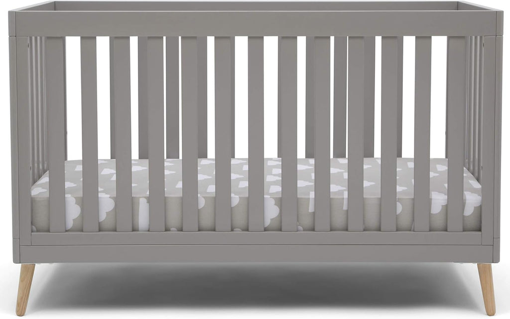 Delta Children Essex 4-in-1 Convertible Baby Crib, Grey with Natural Legs