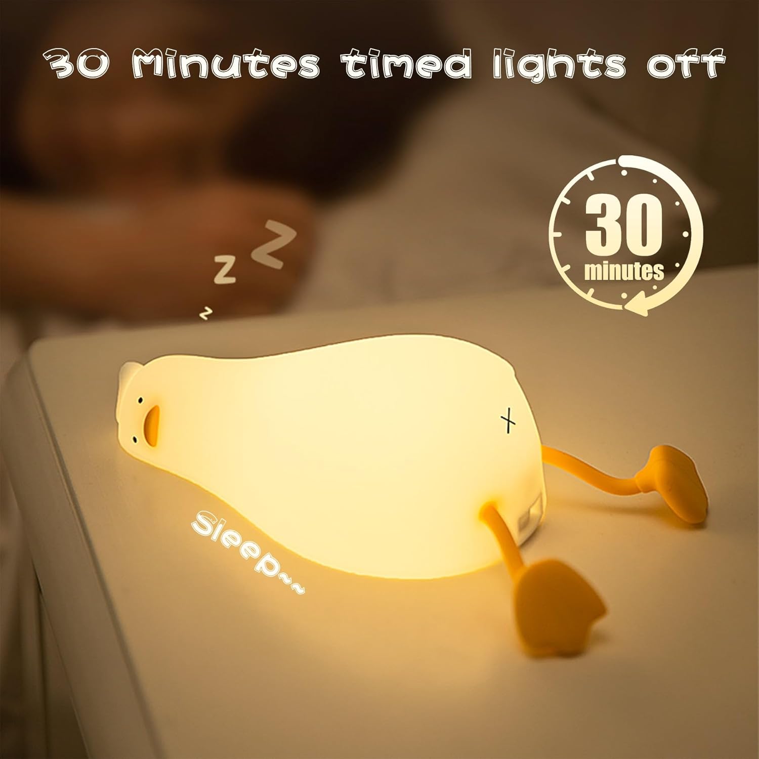 Rechargeable LED Lying Flat Duck Night Light for Kids, 3 Level Dimmable Silicone Nightlight Squishy Touch Lamp for Nursery, Breastfeeding, Toddler & Baby Decor, Cute Bedside Nightlights Gift