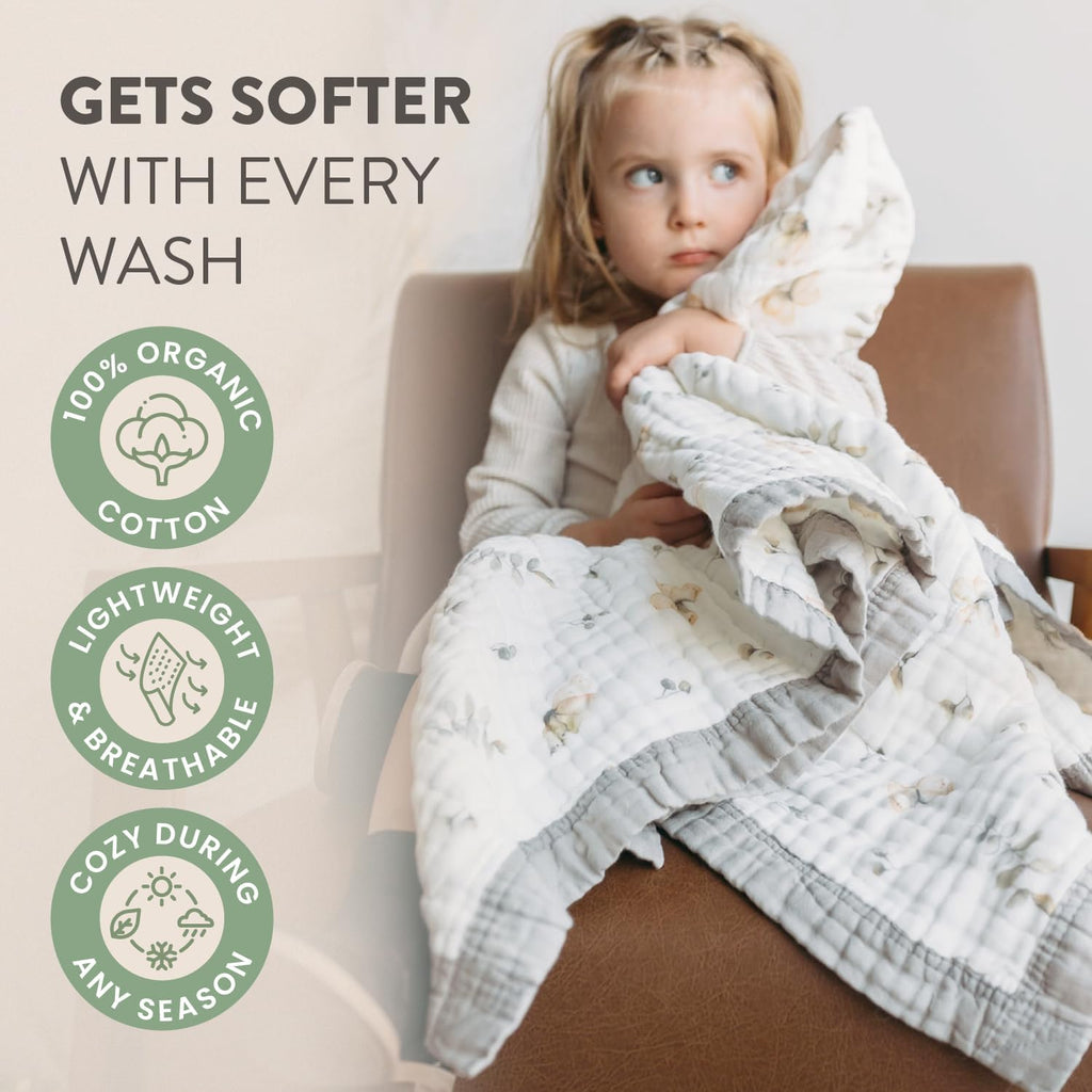 Organic Cotton Muslin Baby Blanket for Boys and Girls - Luxurious Soft Toddler Quilt for Swaddling - Gender Neutral Blankets Makes a Great Neutral Dot