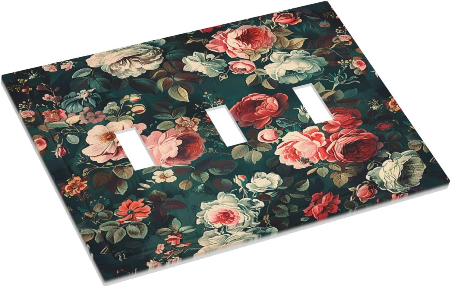 Decorative Switch Plates Baroque Vintage Peony Flower Floral 3 Gang Wall Plate Triple Toggle Light Switch Cover Faceplate Electrical Wall Panels for Bedroom Farmhouse Decor