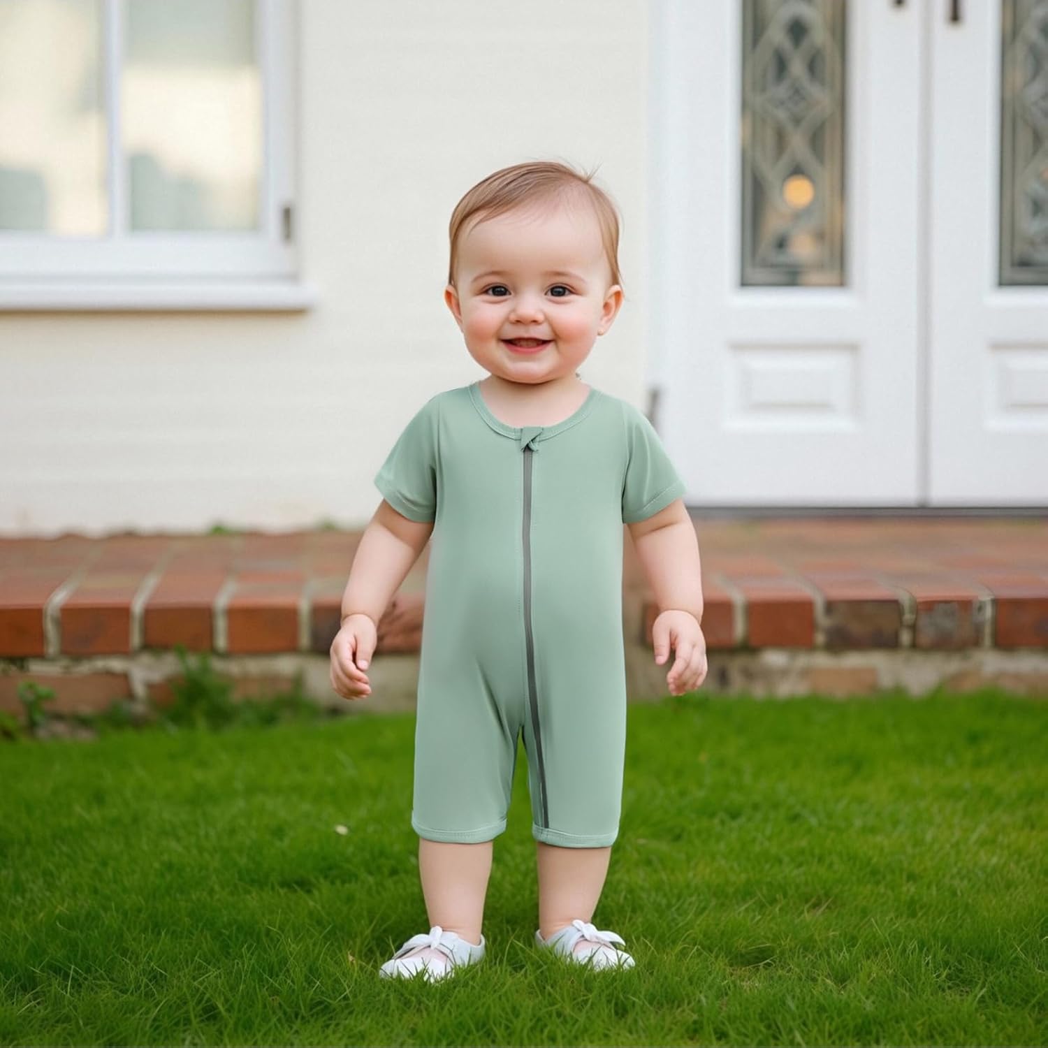 Merqwadd Baby Boy Girl 2 Pack Romper Short Sleeve Zipper Jumpsuit Plain Summer Clothes