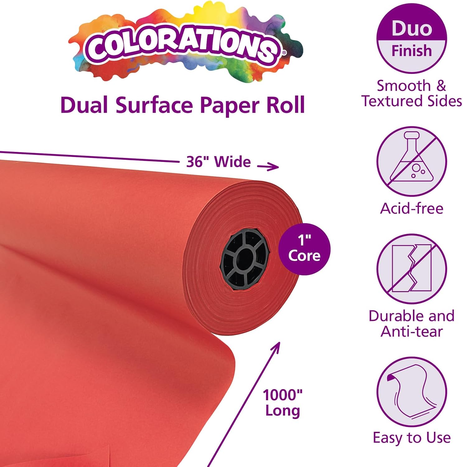 Colorations DSRE Dual Surface Paper Roll, Scarlet Red,, 36" x 1000' (1 Roll)
