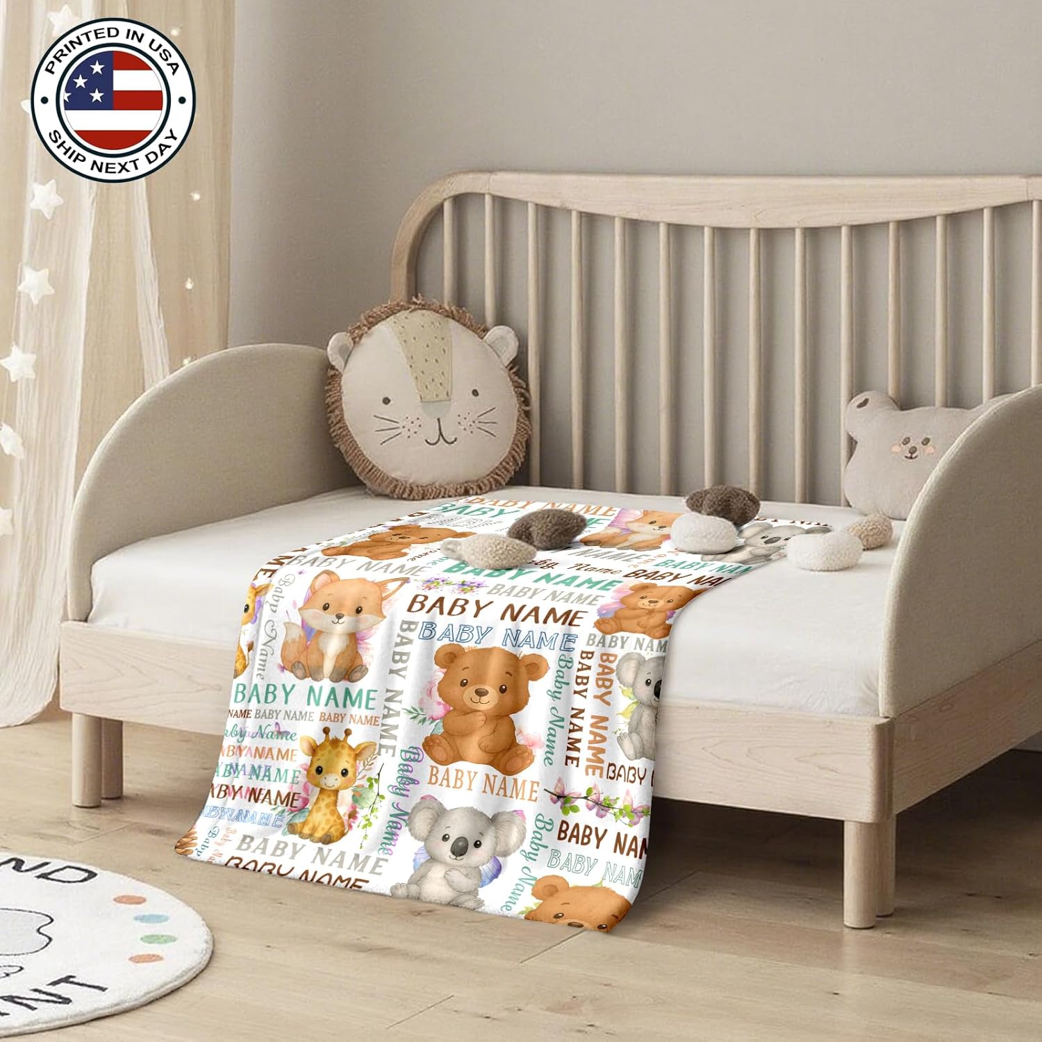 Ship Next Day, Personalized Baby Blanket – Printed in USA, Custom Baby Blanket for Boys & Girls, Baby Blanket with Name, Baby Shower, Easter, Christmas, Birthday Newborn & Toddler Gifts (Style 06)