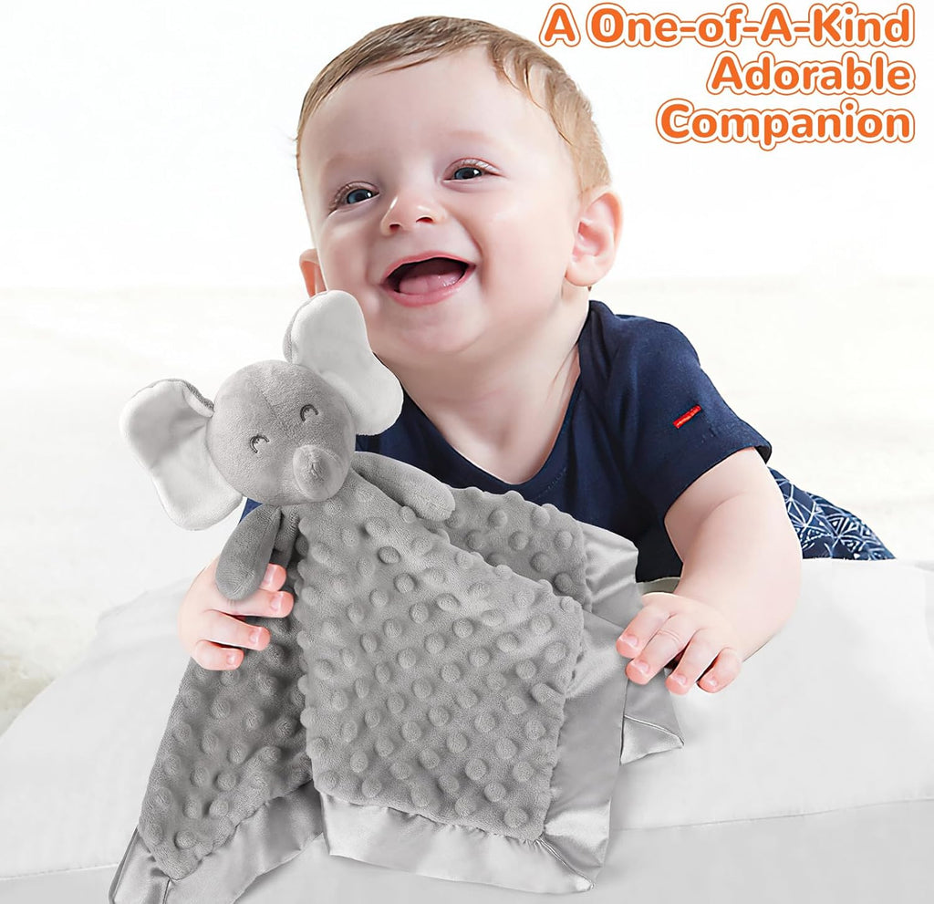 Loveys for Babies, Soft Baby Security Blanket Lovies for Babies, Stuffed Animals Blankie for Newborn Infant with Baby Snuggle Toy, Boys Gilrs Gifts Gray Elephant Security Blanket 16 Inch