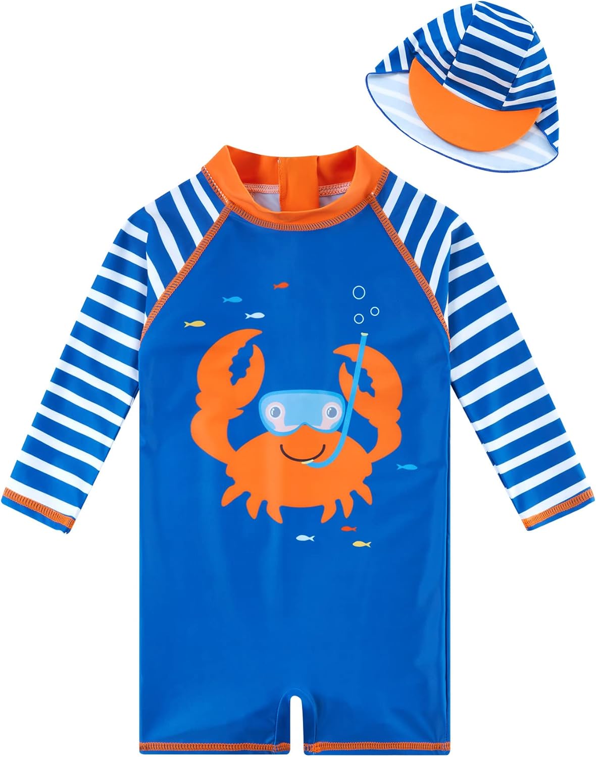uideazone Baby Boys One Piece Swimsuit Long Sleeve UPF 50+ Rash Guard Bathing Suit Swimwear with Sun Hat 0-24 Months