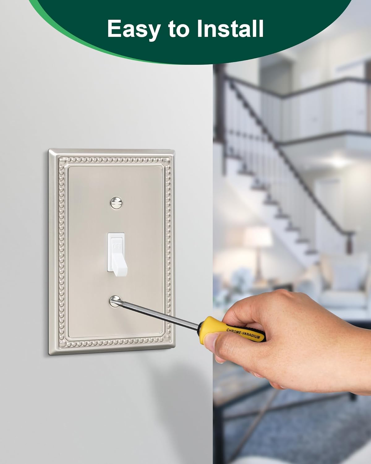 6-Pack Single Toggle Light Switch Cover Plate, Pearls Decorative Switch Plate Covers, Brushed Nickel 1 Gang Metal Wall Plate