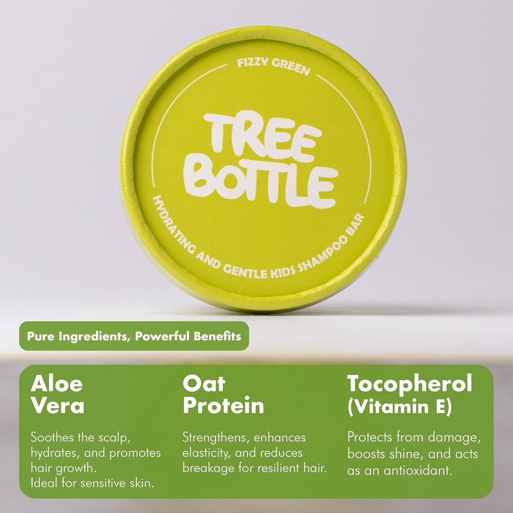 Tree Bottle Hydrolyzed Oat Protein + Aloe Vera Shampoo Bar for Kids – Gentle & Nourishing for Sensitive Scalps - Natural, Tear-Free, Sulfate & Paraben-Free - Made in USA - 4.5oz