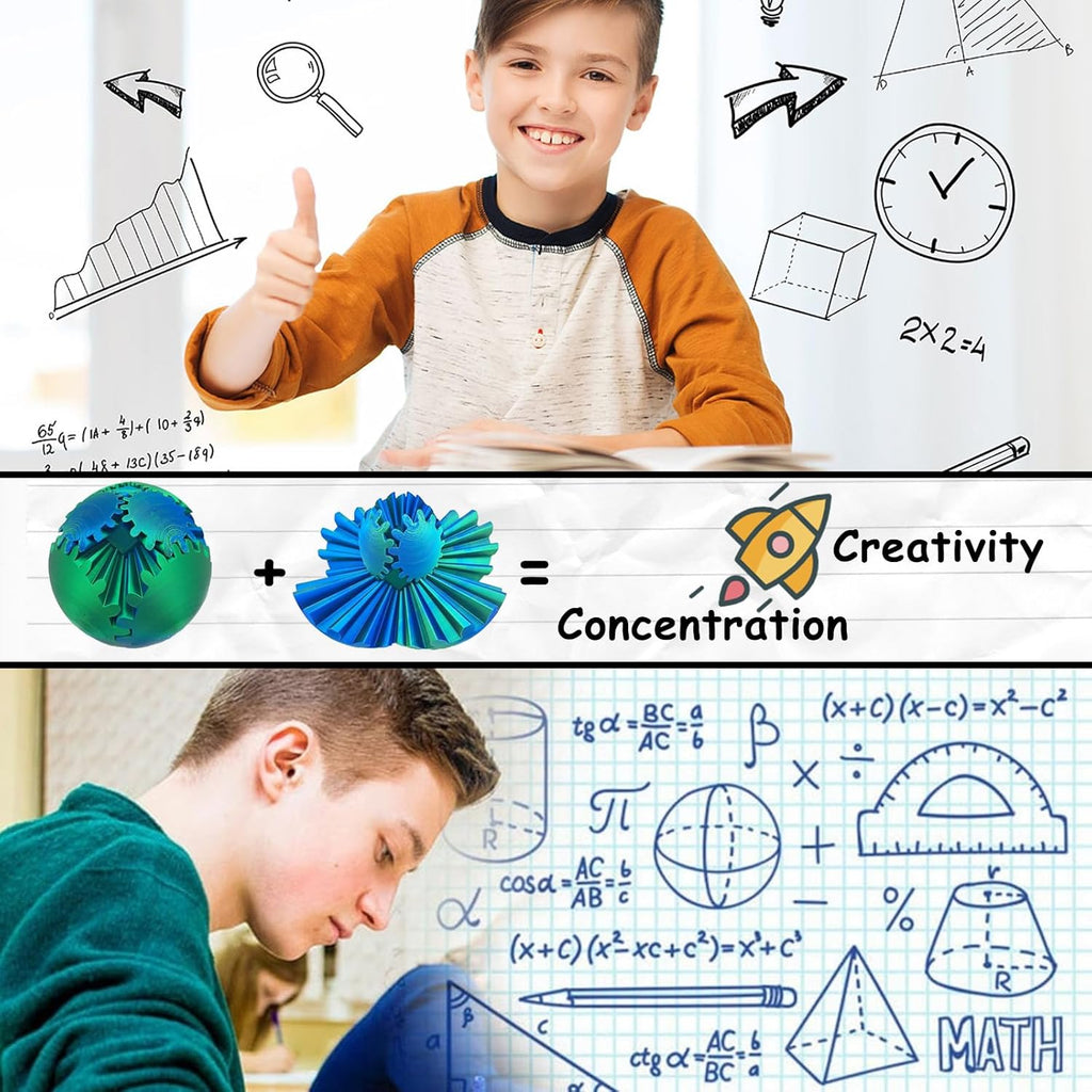 Gear Ball 3D Printed gear sphere fidget Rotating Ball Cube Gadgets, gear sphere ball for Work or Travel Stress Toys Gear fidget toys, Stress and Anxiety Relief Gear Toys(Blue violet green, 8CM/3.15in)