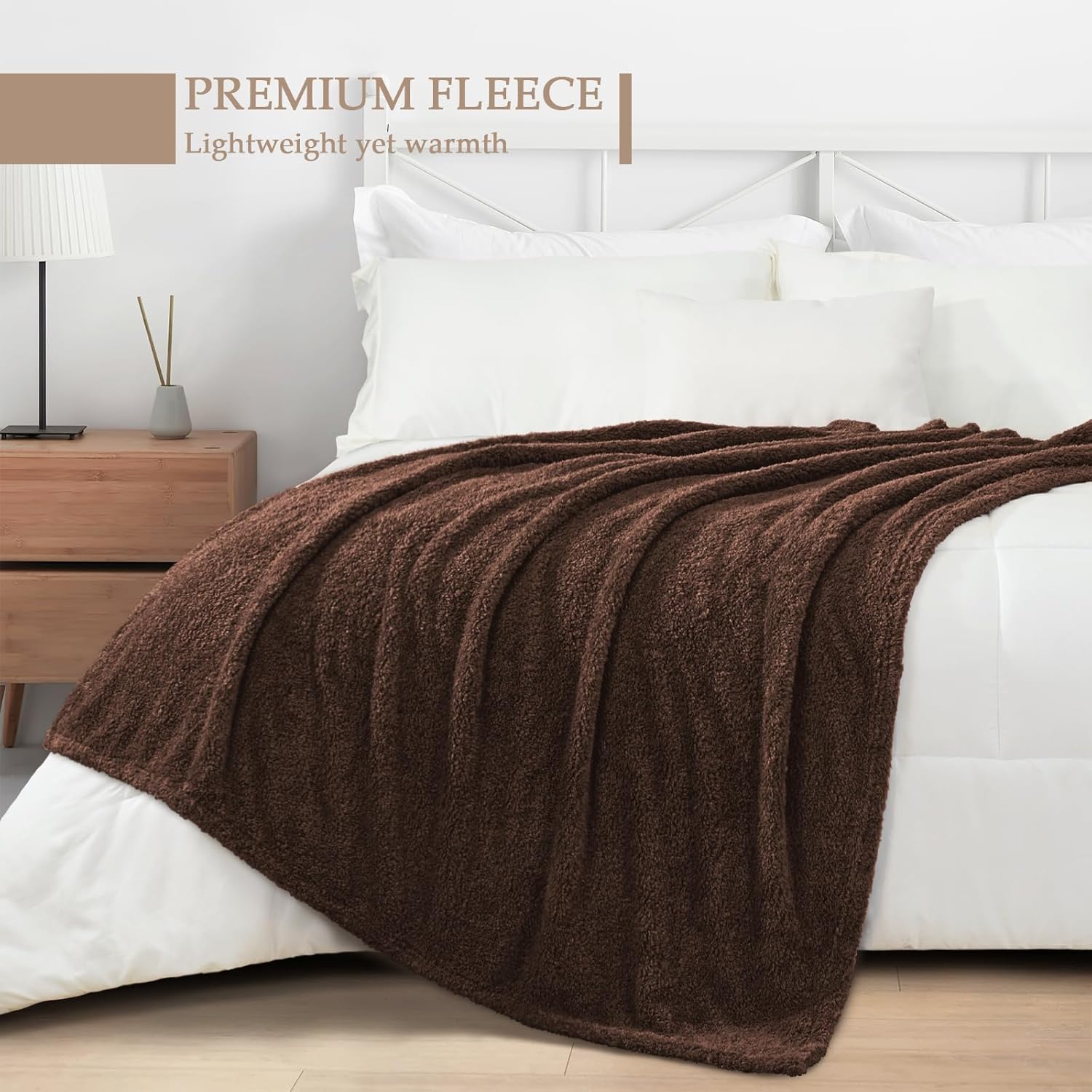 Exclusivo Mezcla Fleece Queen Blankets for Bed, Soft and Cozy Blankets for Women Men Girls Kids, Suitable for All Seasons, Coffee,90x90 Inches