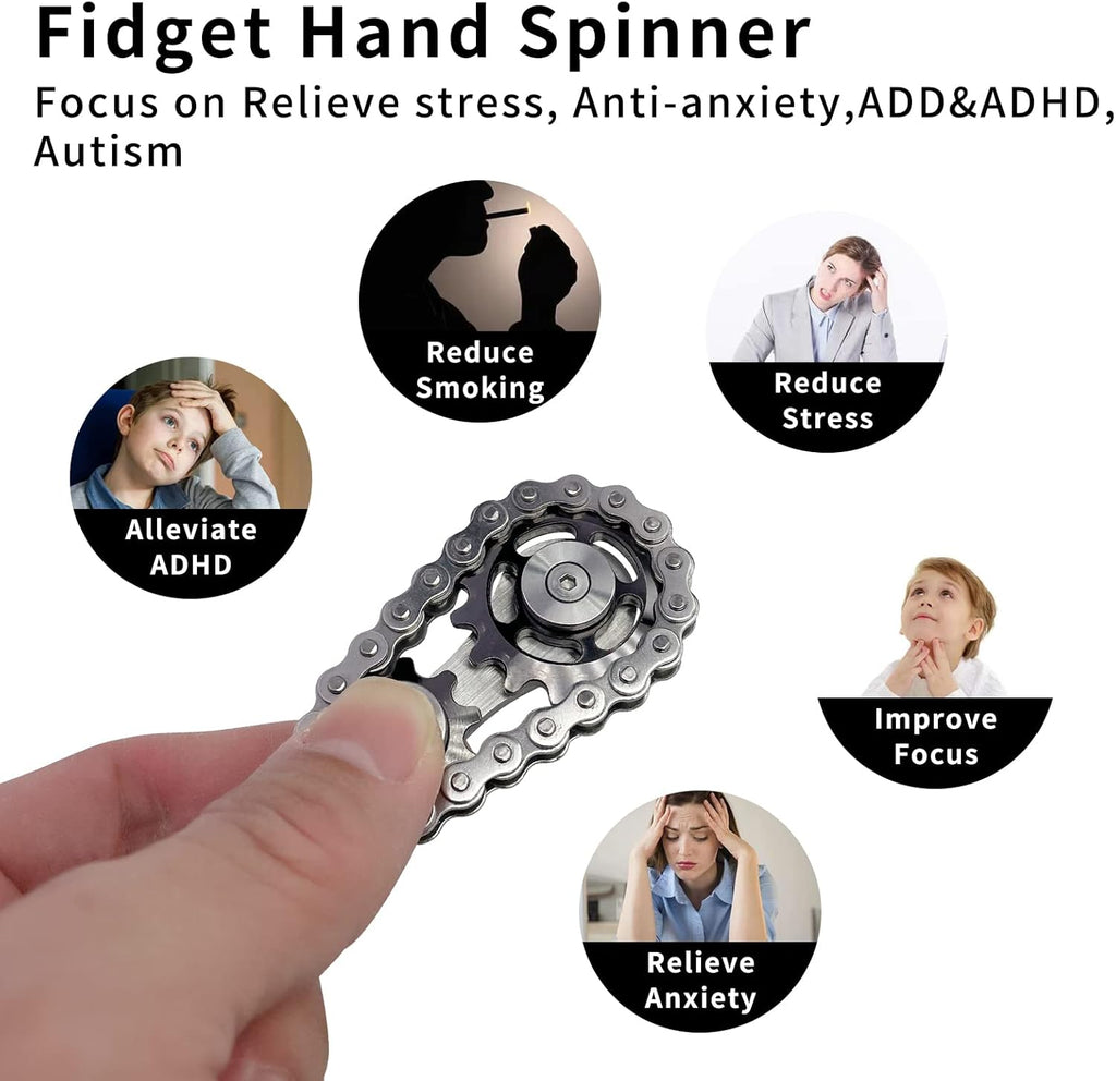 Chain Gear Fidget Spinner, Metal Sprocket Chain Fidget Toy, Stress Anxiety Relief Fidget Toy, Bike Chain Gears Novelty Toy,Metal EDC for Anxiety Relieve Boredom ADHD Autism (Dark Grey)