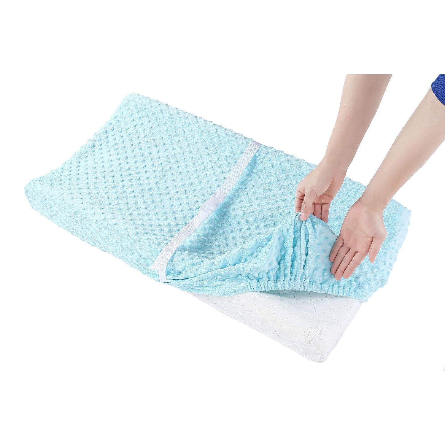 Baby Changing Pad Cover, Super Soft Plush Dot Diaper Changing Table Covers for Baby Girls and Boys, Ultra Comfortable, Safe for Babies, Fit 32"/34'' x 16" Pad (SkyBlue)