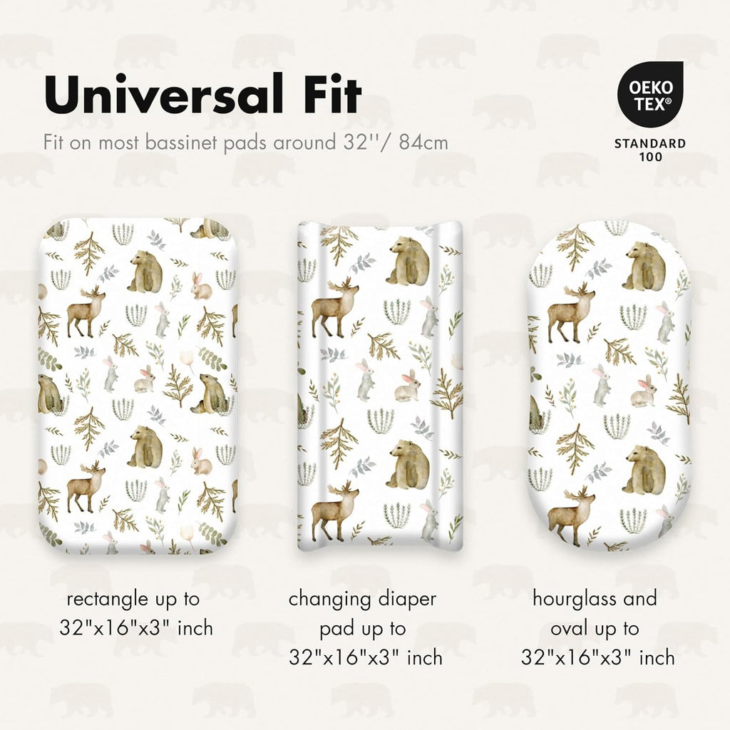 Gllquen Baby Bassinet Sheets 4 Pack, Breathable Cozy Fitted Mattress Sheet, Elastic Travel Crib Fashionable Floral Pattern, Standard Cradle Safe Sheets for Baby Boys Girls 32"x16" (Bear)