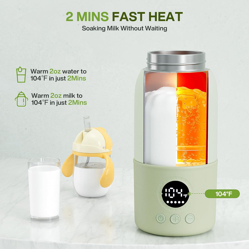 Portable Bottle Warmer for Travel,Formula Container to Go 12.8oz Baby Bottle Warmer with 2-Min Fast Heating,Milk Warmer for Baby Travel Essential with Long Time Keep Warm Function