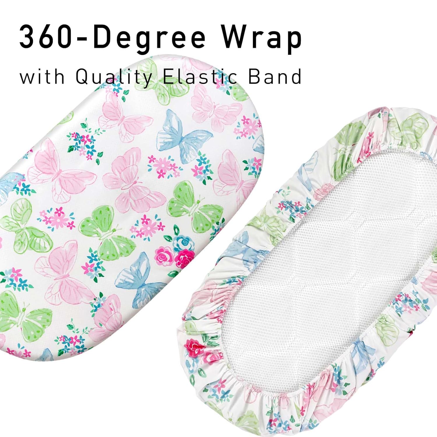 Gllquen Baby Bassinet Sheets 4 Pack, Breathable Cozy Fitted Mattress Sheet, Elastic Travel Crib Fashionable Floral Pattern, Standard Cradle Safe Sheets for Baby Boys Girls 32"x16" (Butterfly)