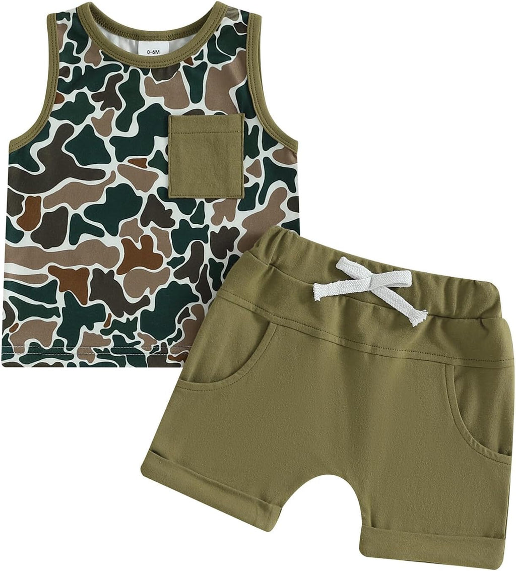 Kupretty Baby Boy Summer Clothes Sleeveless Tank Tops Vest T-Shirt + Casual Shorts Toddler Outfits Set