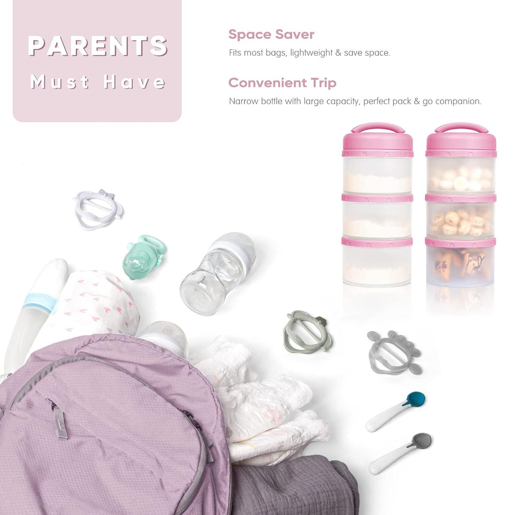 Termichy Stackable Formula Dispenser Portable Milk Powder Container, 2 Pack, Baby Pink