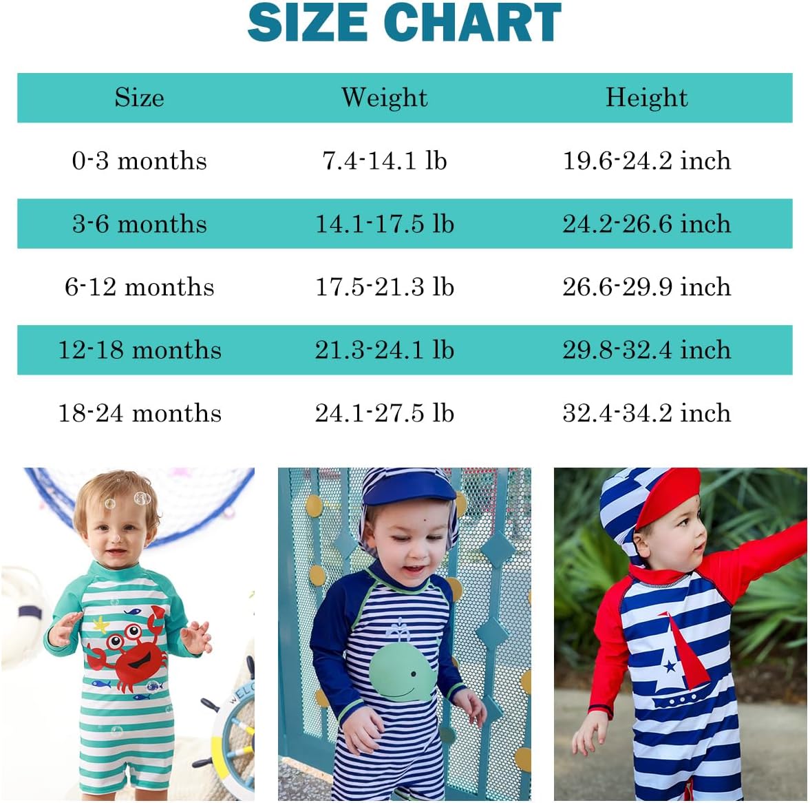 uideazone Baby Boys One Piece Swimsuit Long Sleeve UPF 50+ Rash Guard Bathing Suit Swimwear with Sun Hat 0-24 Months