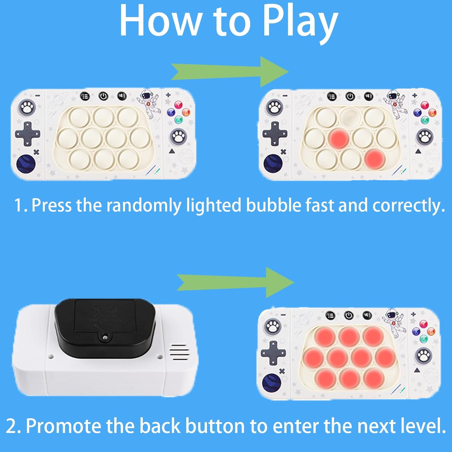 Fast Push Game Pop Fidget Toy for Kids Quick Push Bubble Game, 4 Modes Handheld Puzzle Game Sensory Toy Pop It Game Light Up Fidget Gift Toy for 3 to 12 Year Old Girls Boys (Unicorn)