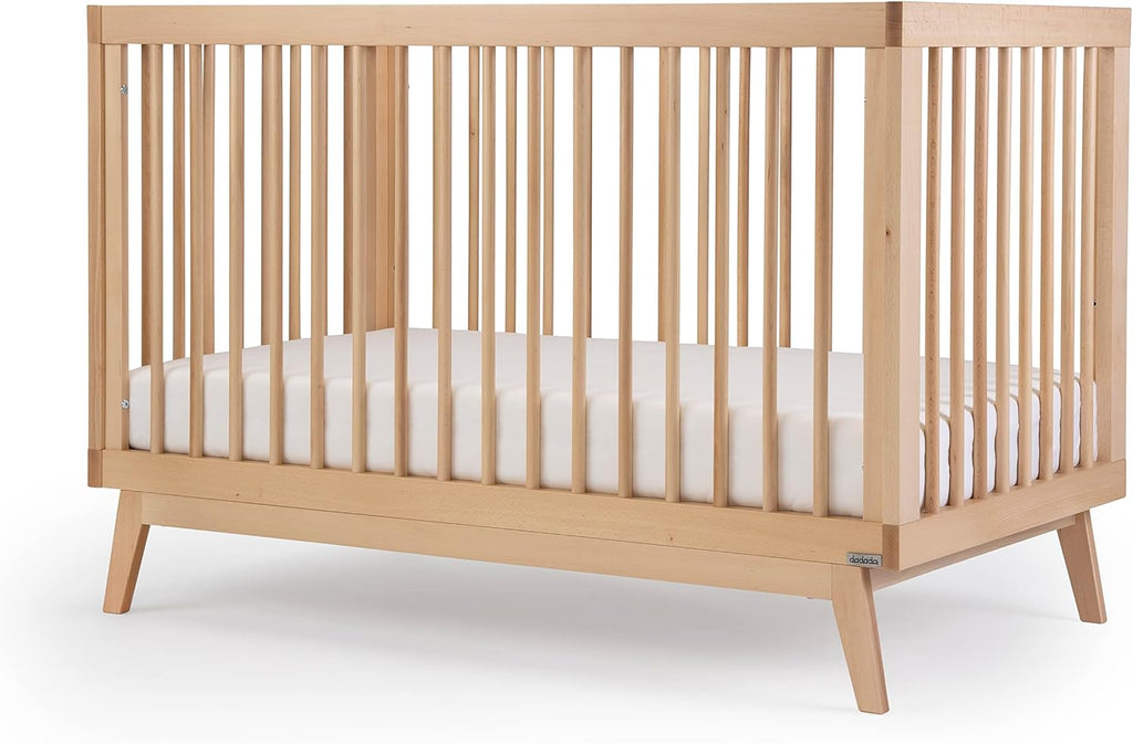 dadada Baby Soho 3-in-1 Convertible Wooden Crib to Toddler Bed - Made in Italy, GREENGUARD Gold Certified, Baby-Safe Finish, Sustainable Beech Wood, Modern Design, 3 Adjustable Heights (Natural)