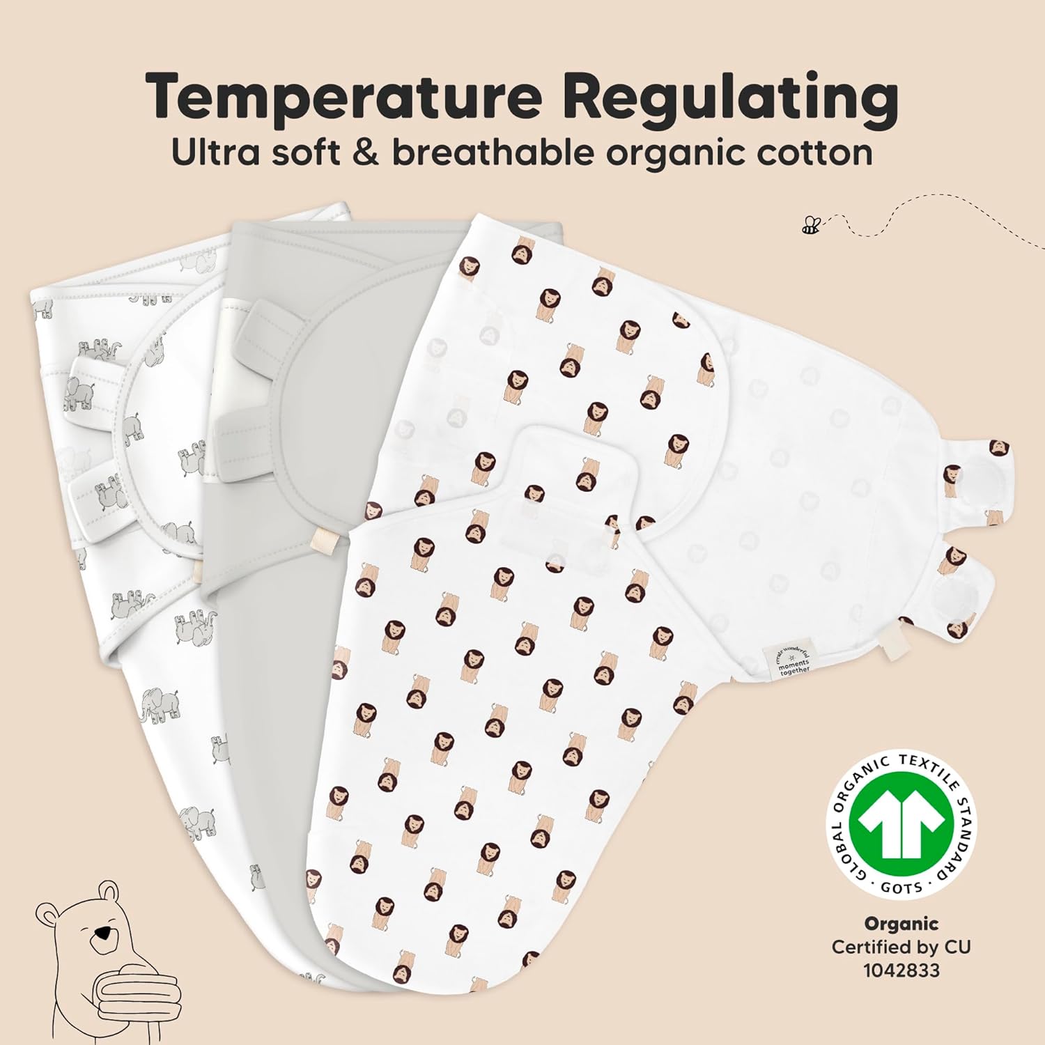 3-Pack Organic Baby Swaddle Sleep Sacks - Swaddles for Newborns, Infant 3-6 Months, Baby Girls, Boys, Soft & Snug Newborn Sleep Sack, Nursery Swaddling Blankets (The Wild 2,L)