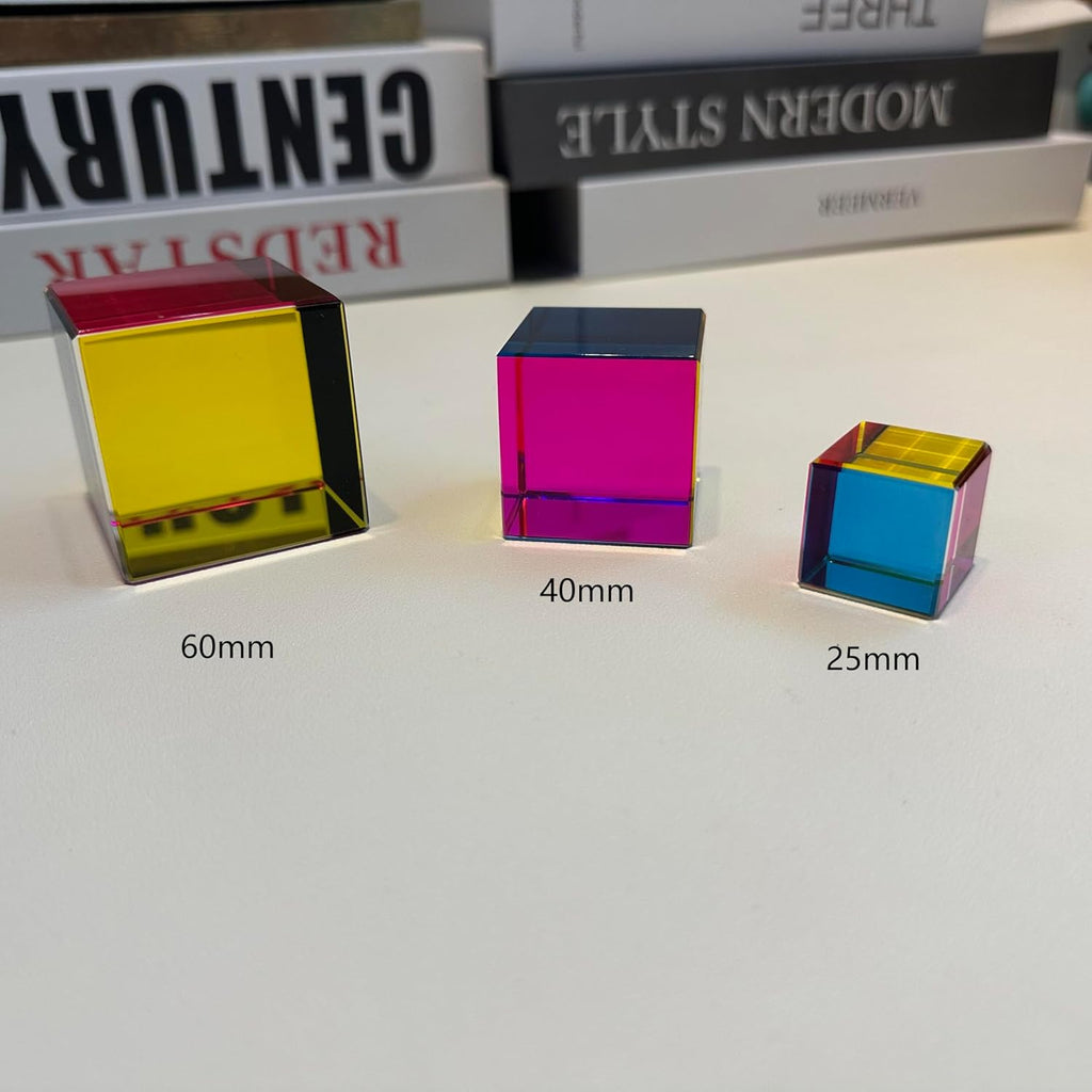 Mixing Colors Cube with Display Stand Diamond Polished, Scientific and Educational Toys, Gorgeous Physics Toys Satisfying Silent Desk Toy(size40mm)