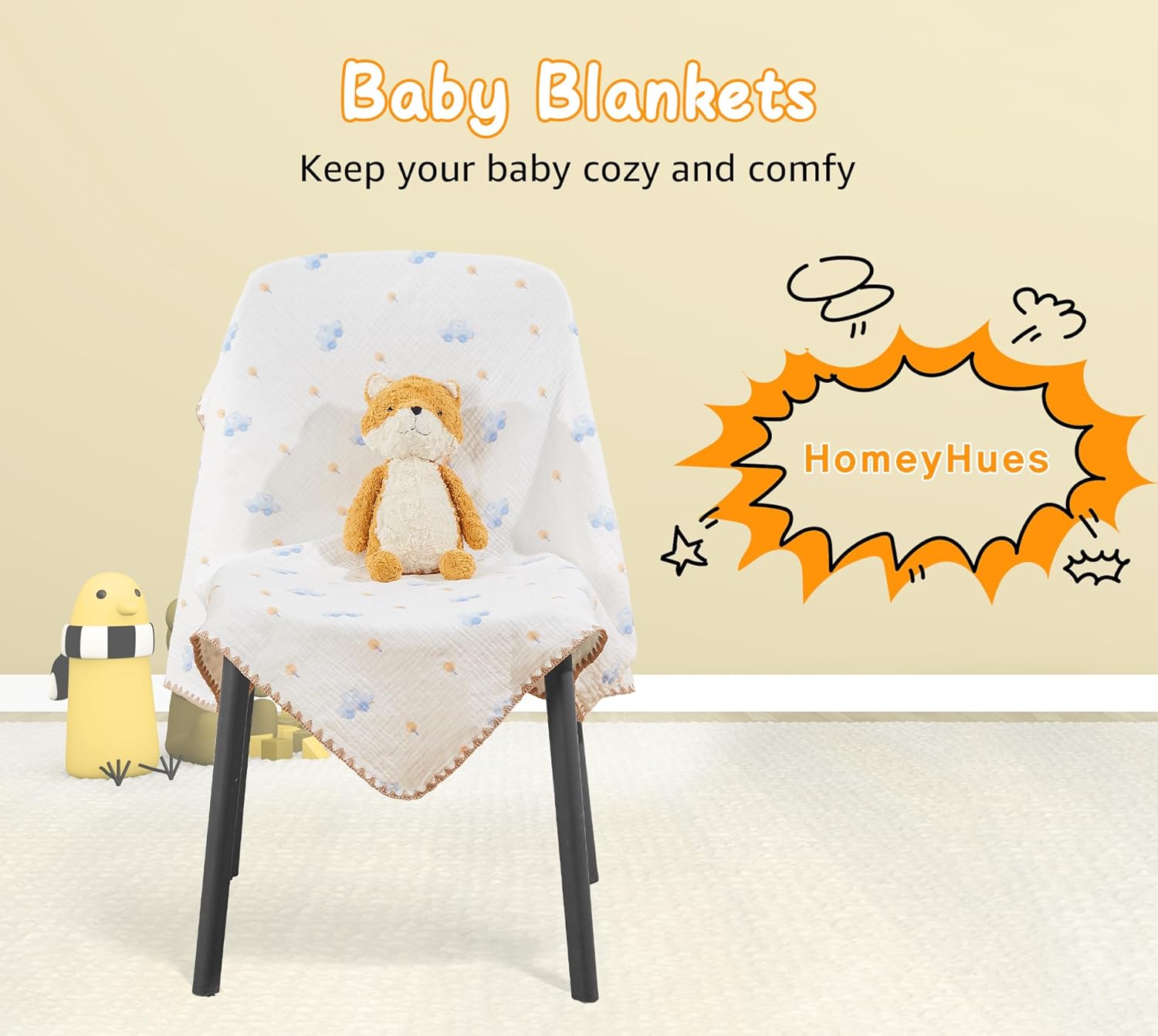 Baby Blanket Double Layer Cotton 40 x 40 Soft Receiving Blanket with Pattern Machine Washable Car