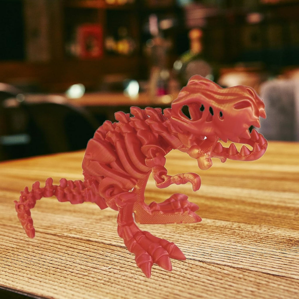 3D Printed Dinosaur Bone Skeleton Tyrannosaurus Rex with Movable Jaw Fidget Dinosaur Toys Full Articulated Dinosaur Executive Desk Toys Home Office Decor, Red