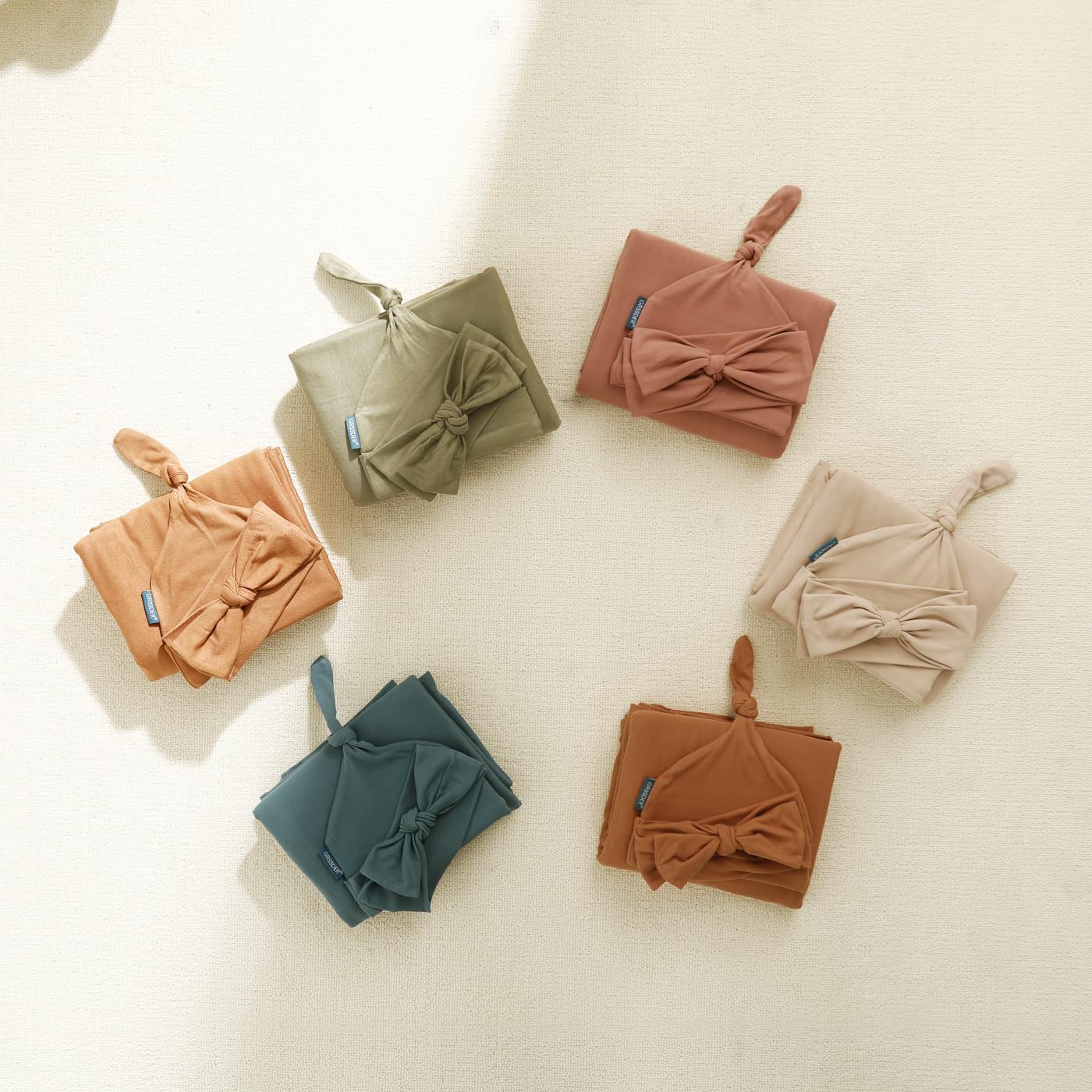 GRSSDER Newborn Swaddle Blanket, Ultra Soft Jersey Receiving Blanket with Matching Headband and Beanie Set, Stretchy Baby Swaddle 47×47", Extra Large Nursery Swaddles Wrap for Girls and Boys