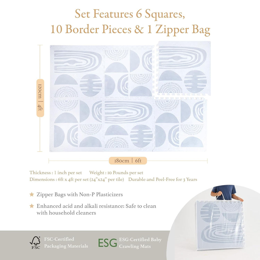 Super 1 Inch Thick Premium Quality Exercise & Baby Foam Play Mats - Expandable & Large Non-Toxic Odorless Floor Mat - 6 Tiles Spacious 6x4ft - Peel-Resistant - Foggy Gray