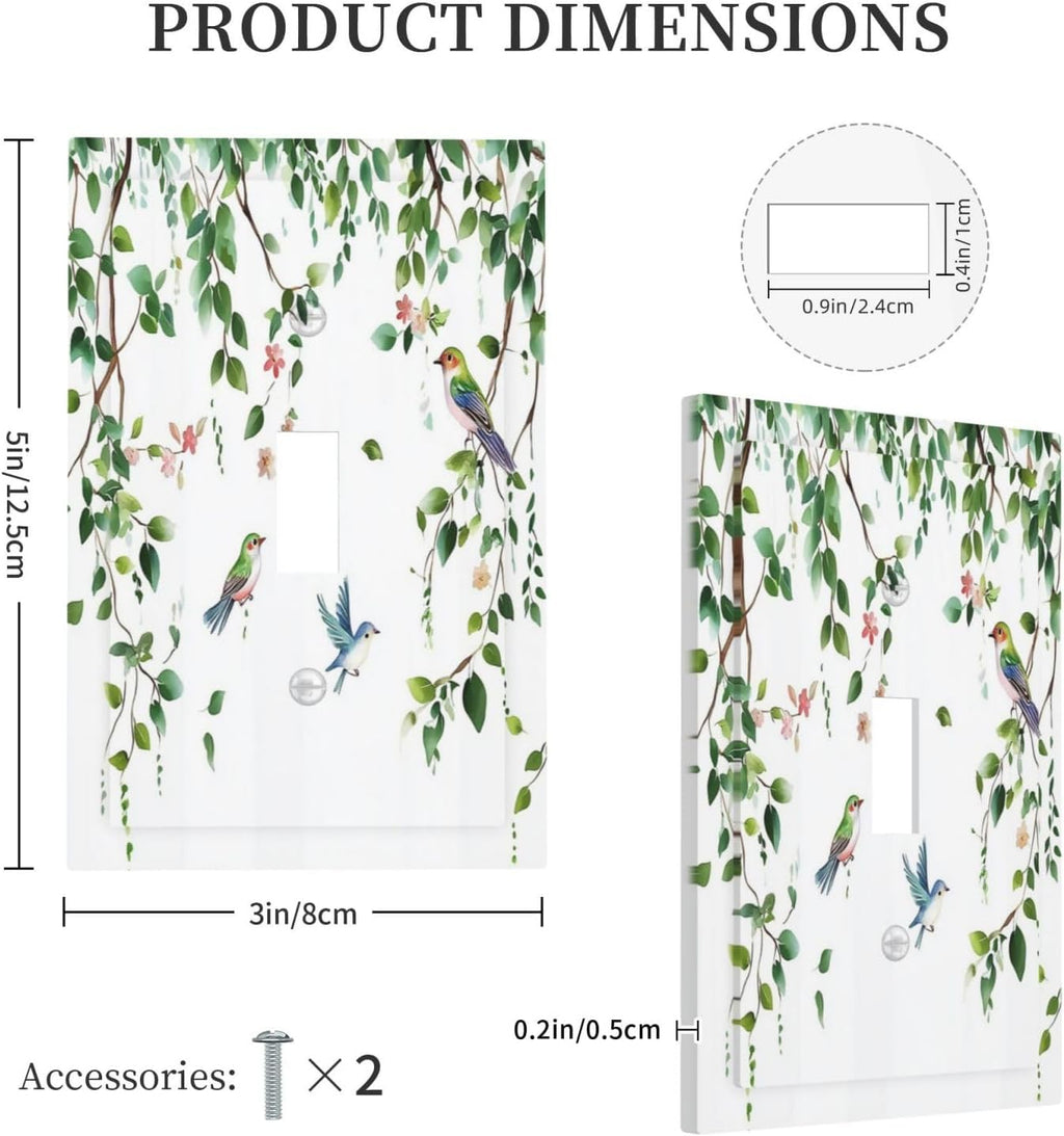 Decorative Light Switch Cover Green Leaves Bird Eucalyptus Sage Plant 1 Gang Single Toggle Device Electrical Faceplate Switchplates Decorator Outlet Wall Plate For Bed Room Living Room