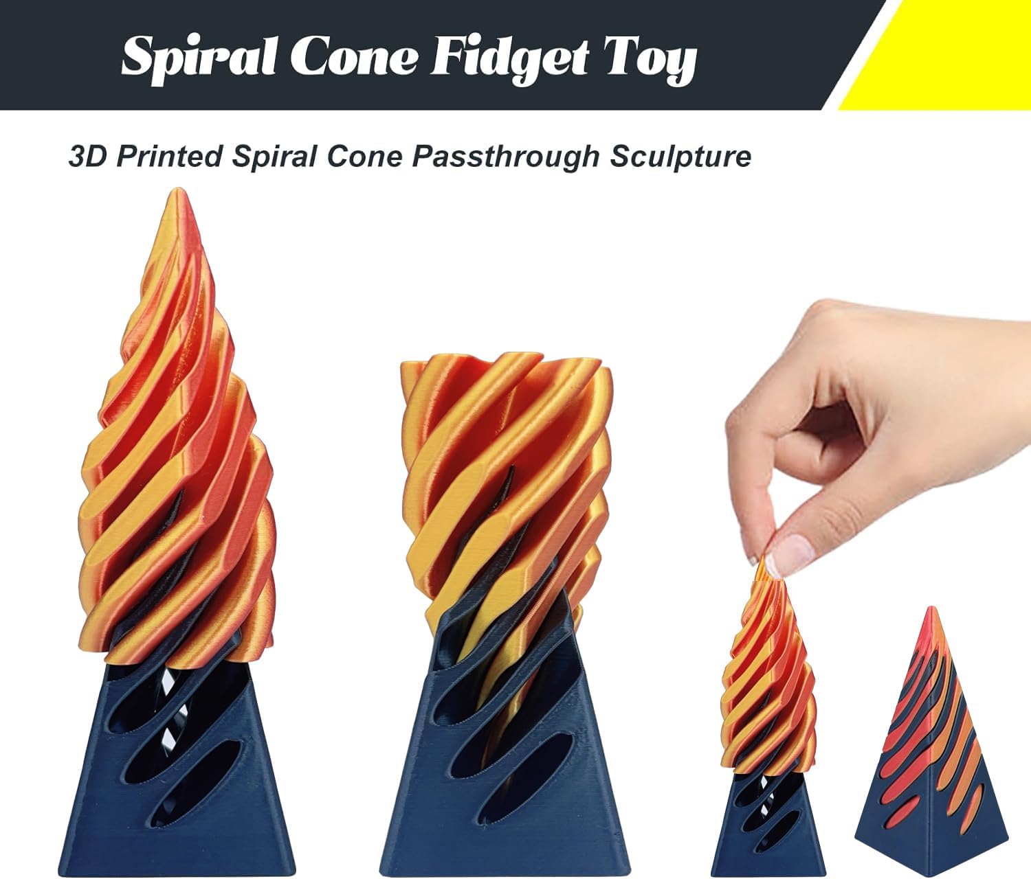 Impossible Pyramid Passthrough Sculpture, Pass Through Pyramid Fidget Toy, 3D Printed Spiral Cone Toy, Mini Vortex Thread Illusion, Pyramid Passthrough Sculpture (one)