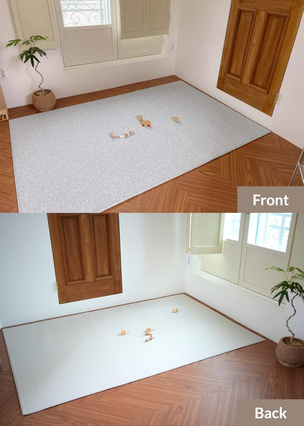 Baby Care Play Mat (Medium, Hygge - Spore & Wooden) 73’’ x 49’’ Original One-Piece Reversible Rollable Waterproof Play Mat for Infants, Babies, Toddler, and Kids