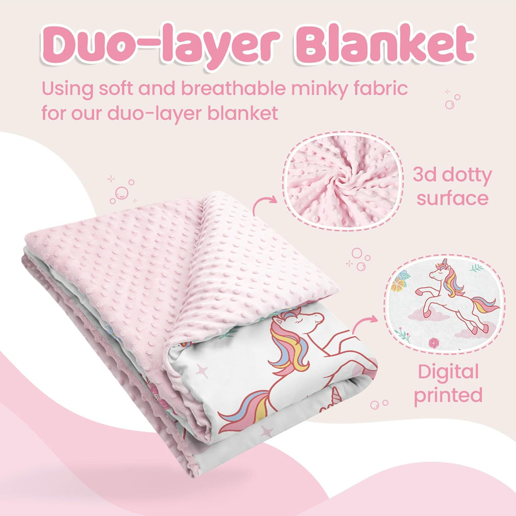 SANDJEST Unicorn Kid Blankets for Girls 30 x 40 - Throw Minky Blanket with Double Layer Dotted Backing - Gifts for Birthday